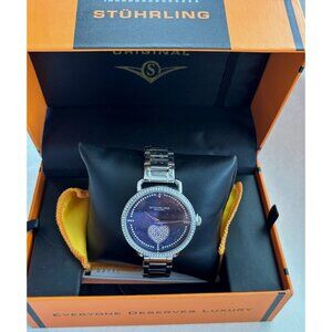 Stührling Original Women's Silver Watch With Crystal Heart Dial & Stainless Stee